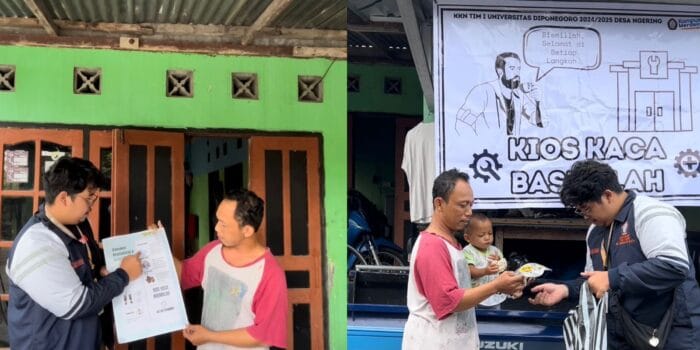 Mahasiswa KKN UNDIP Lakukan Pendampingan Praktik Penggunaan Alat Pelindung Diri (APD) untuk K3 Desa Ngering A person holding a sign next to a person holding a sign AI-generated content may be incorrect.