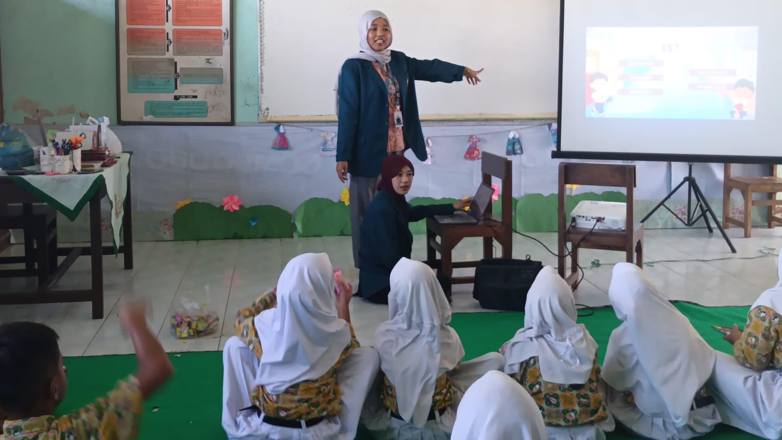 A person teaching a group of children AI-generated content may be incorrect.