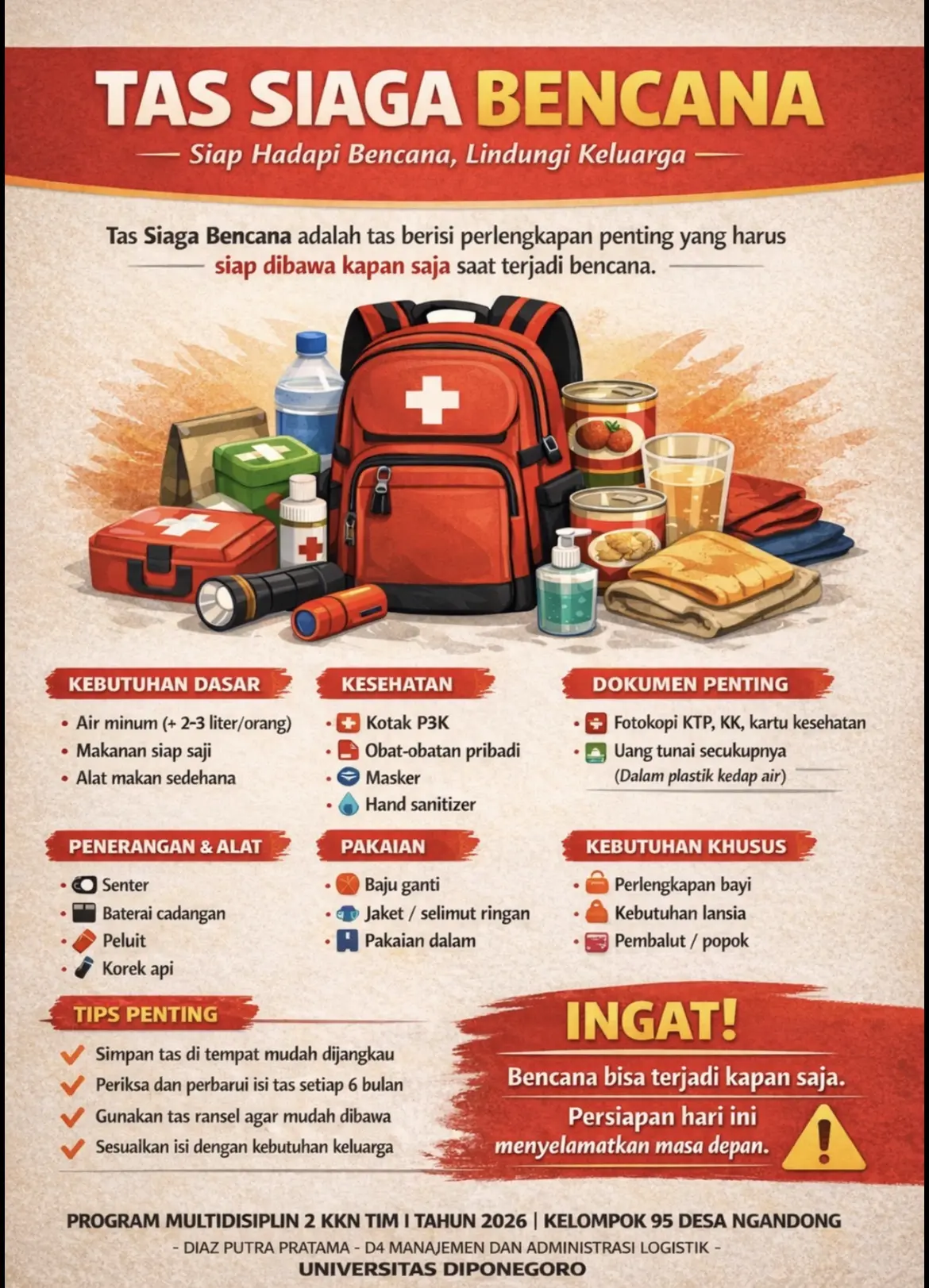 Mahasiswa KKN UNDIP Kampanyekan Hari Pilah dan Jual Sampah serta Sosialisasi Tas Siap Siaga Bencana di Desa Ngandong Mahasiswa KKN UNDIP Kampanyekan Hari Pilah dan Jual Sampah serta Sosialisasi Tas Siap Siaga Bencana di Desa Ngandong