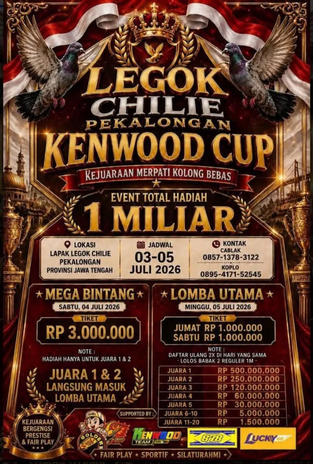 Ribuan Penghobi Padati Kenwood Cup 2026 di Pekalongan, FM FARM KEEPERS Angkat Semangat Pelestarian Budaya Merpati Kolong Bebas Ribuan Penghobi Padati Kenwood Cup 2026 di Pekalongan, FM FARM KEEPERS Angkat Semangat Pelestarian Budaya Merpati Kolong Bebas